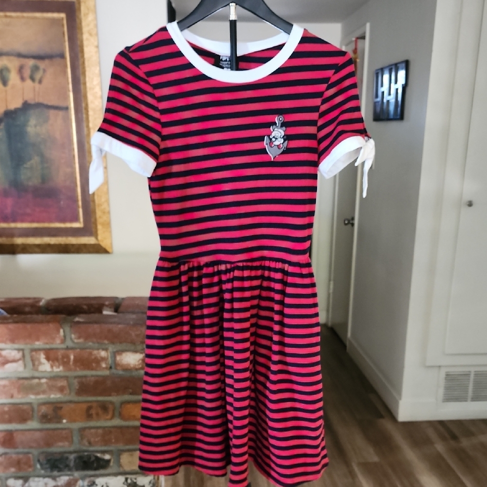 Popeye x Unique Vintage Red & Black Striped Retro Fit & Flare Dress - Picture 2 of 11